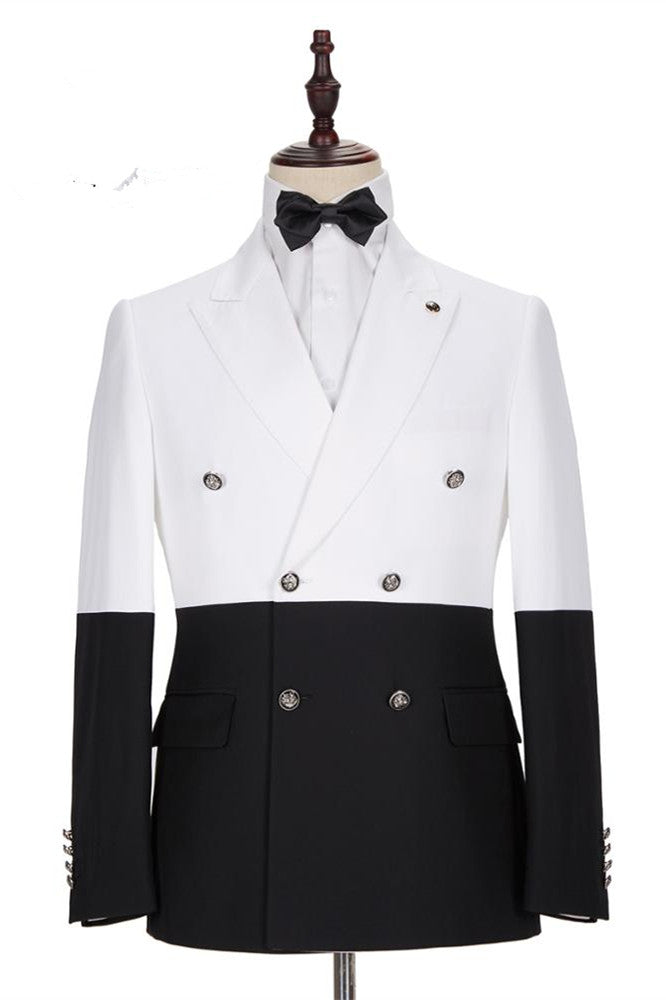 Classy White and Black Double Breasted Men Suits Online-showprettydress